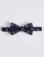 Marks & Spencer Pure Silk Paisley Print Bow Tie Navy