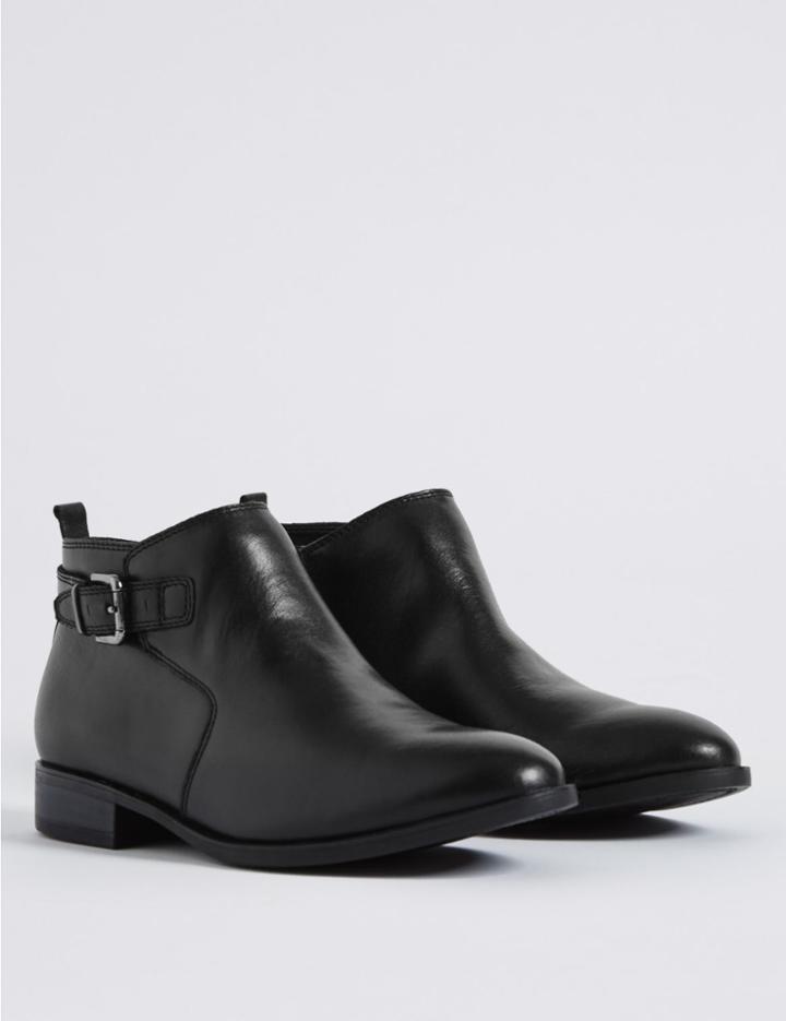 Marks & Spencer Leather Block Heel Jeans Ankle Boots Black