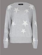 Marks & Spencer Pure Cashmere Star Print Round Neck Jumper Grey Mix