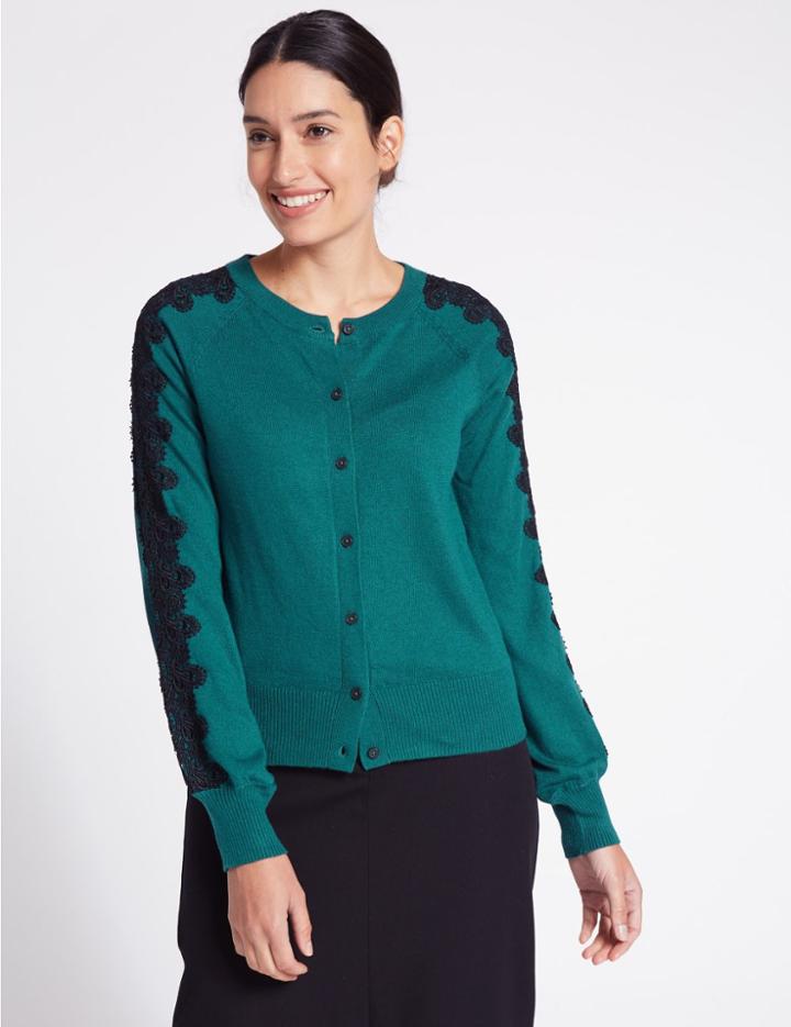 Marks & Spencer Lace Sleeve Cardigan Black Mix