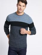 Marks & Spencer Pure Lambswool Striped Jumper Navy Mix