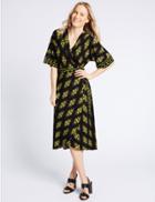Marks & Spencer Geometric Print Half Sleeve Wrap Midi Dress Purple Mix