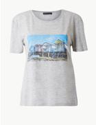 Marks & Spencer Printed Relaxed Fit Short Sleeve T-shirt Grey Marl