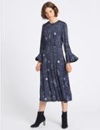 Marks & Spencer Constellation Print Long Sleeve Midi Dress Navy