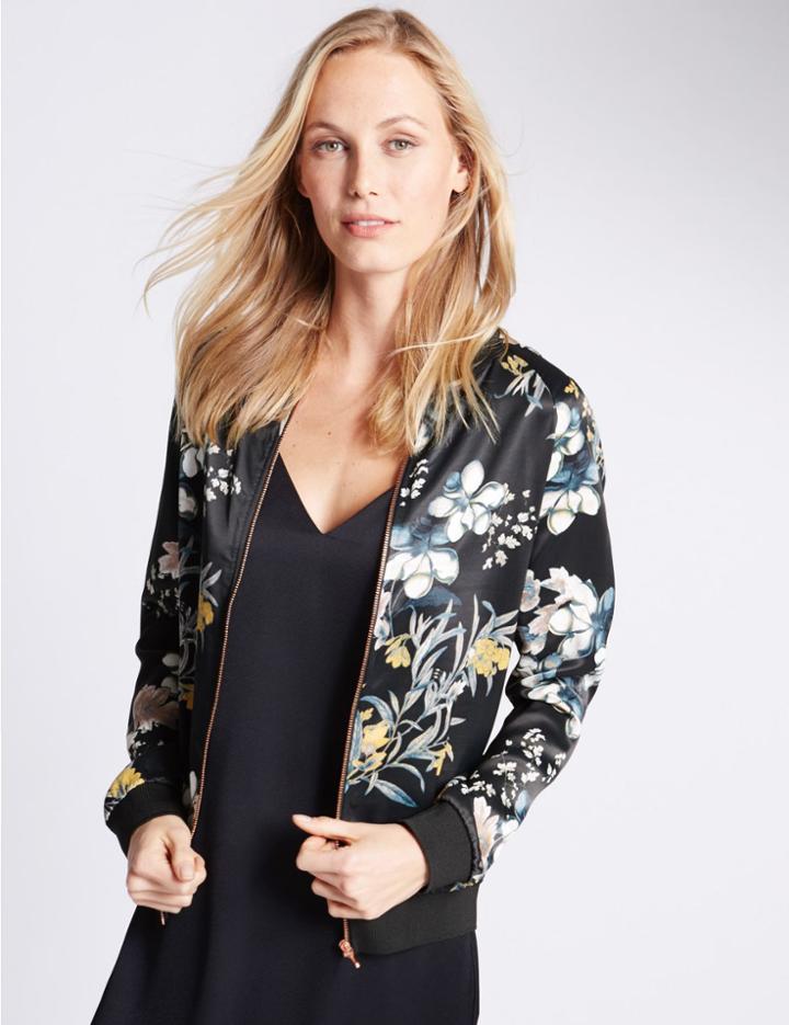 Marks & Spencer Floral Print Bomber Jacket Black Mix