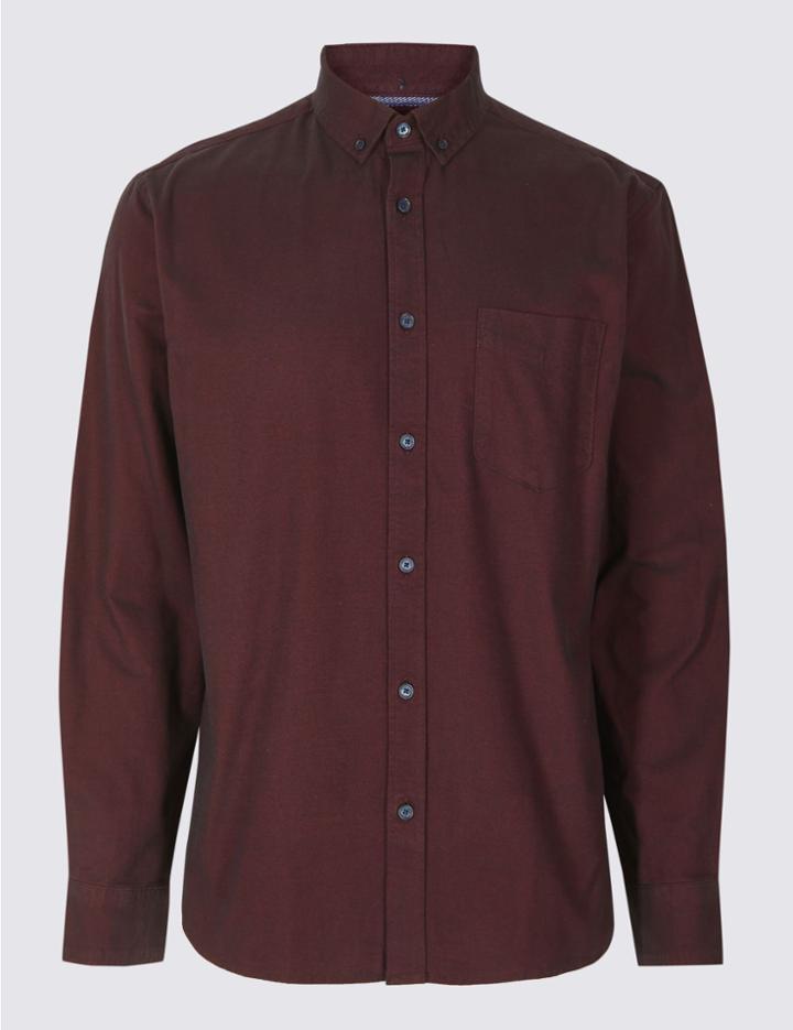Marks & Spencer Pure Cotton Plain Oxford Shirt Aubergine