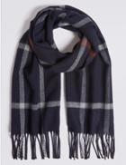 Marks & Spencer Windowpane Wider Width Woven Scarf Navy Mix
