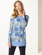 Marks & Spencer Floral Print Long Sleeve Tunic Blue Mix