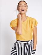 Marks & Spencer Spotty Frill Short Sleeve T-shirt Yellow