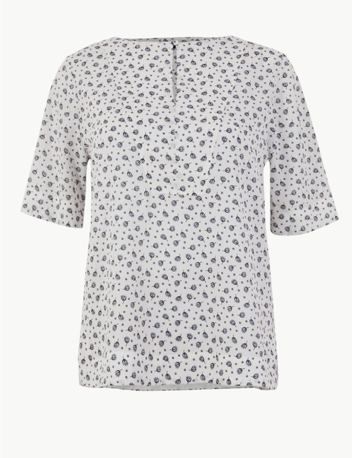 Marks & Spencer Printed Button Detailed Blouse Ivory Mix
