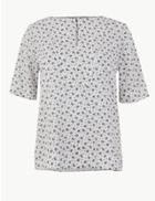 Marks & Spencer Printed Button Detailed Blouse Ivory Mix