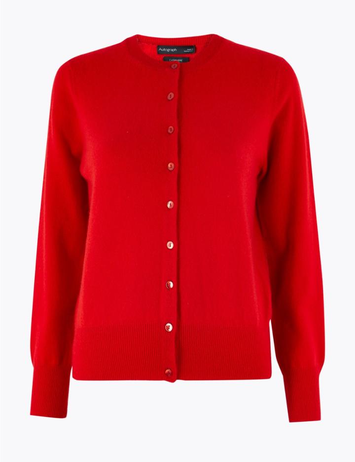 Marks & Spencer Pure Cashmere Round Neck Cardigan Medium Red