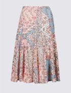 Marks & Spencer Cotton Rich Floral Print A-line Midi Skirt Pink Mix