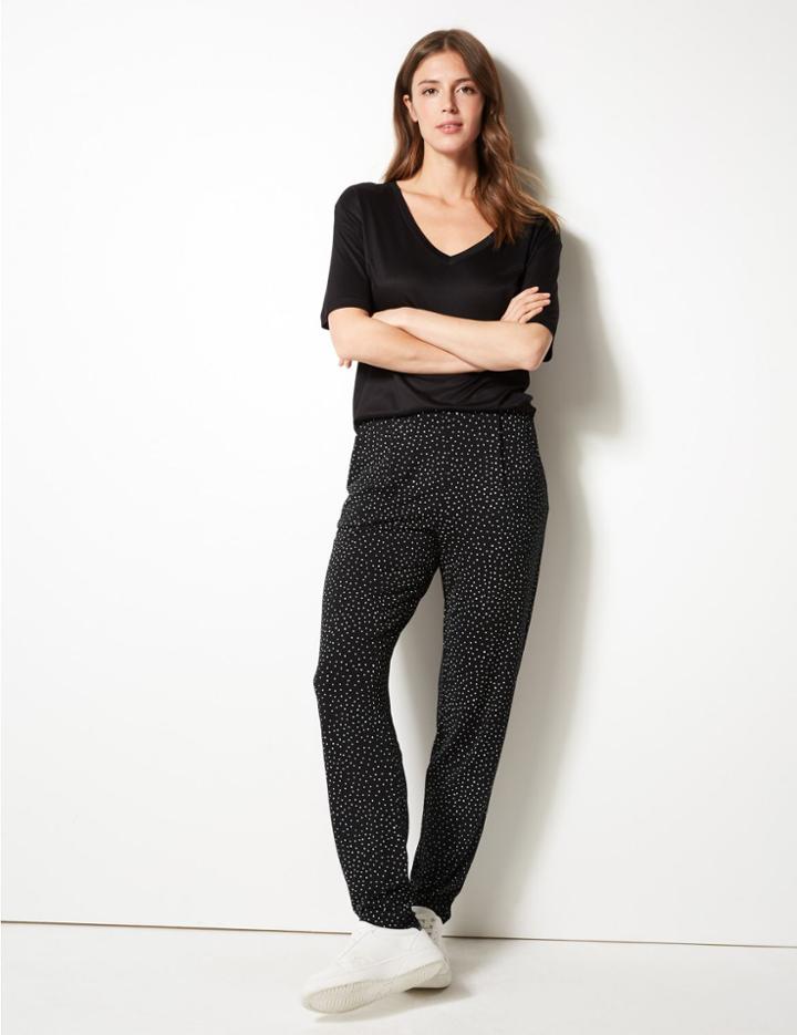 Marks & Spencer Polka Dot Jersey Peg Trousers Black Mix