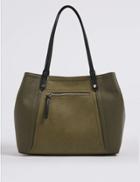 Marks & Spencer Faux Leather Colour Block Tote Bag Khaki Mix