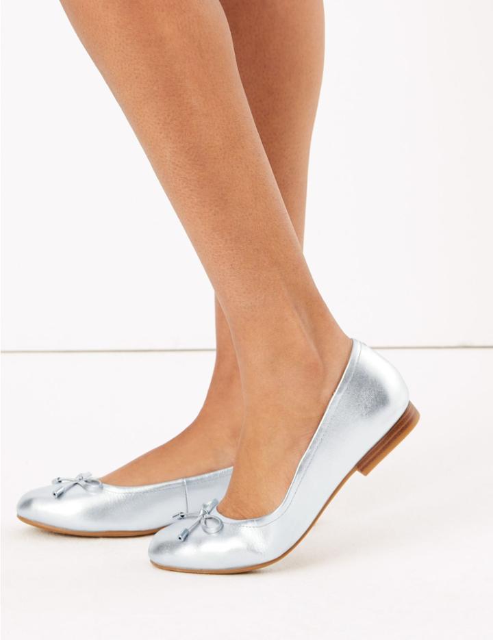 Marks & Spencer Leather Bow Detailed Pumps Pewter