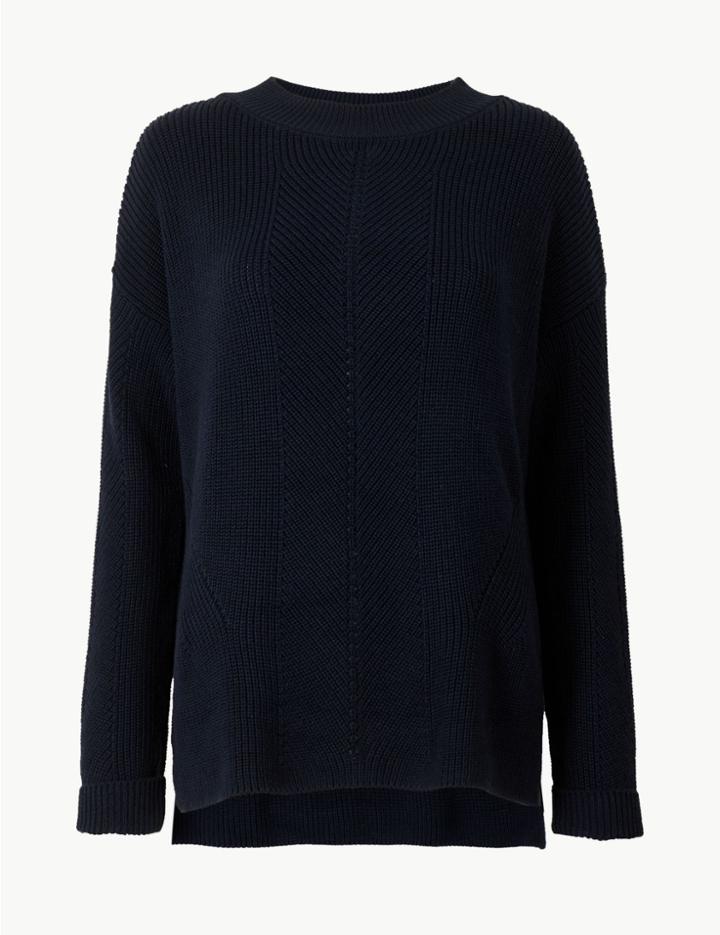 Marks & Spencer Textured Round Neck Jumper Blue Mix