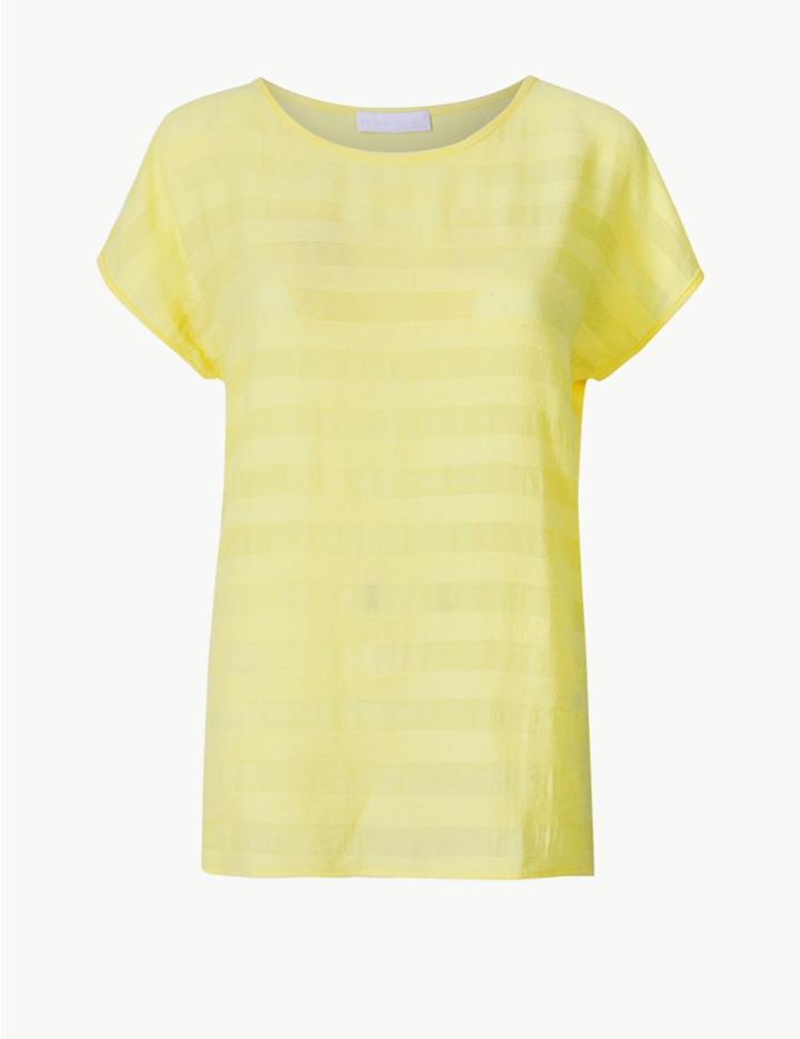 Marks & Spencer Striped Jersey Short Sleeve T-shirt Soft Yellow