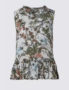 Marks & Spencer Floral Print Peplum Sleeveless Vest Top Ivory Mix