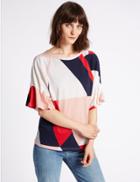 Marks & Spencer Pure Cotton Printed Pinch Sleeve T-shirt Ivory