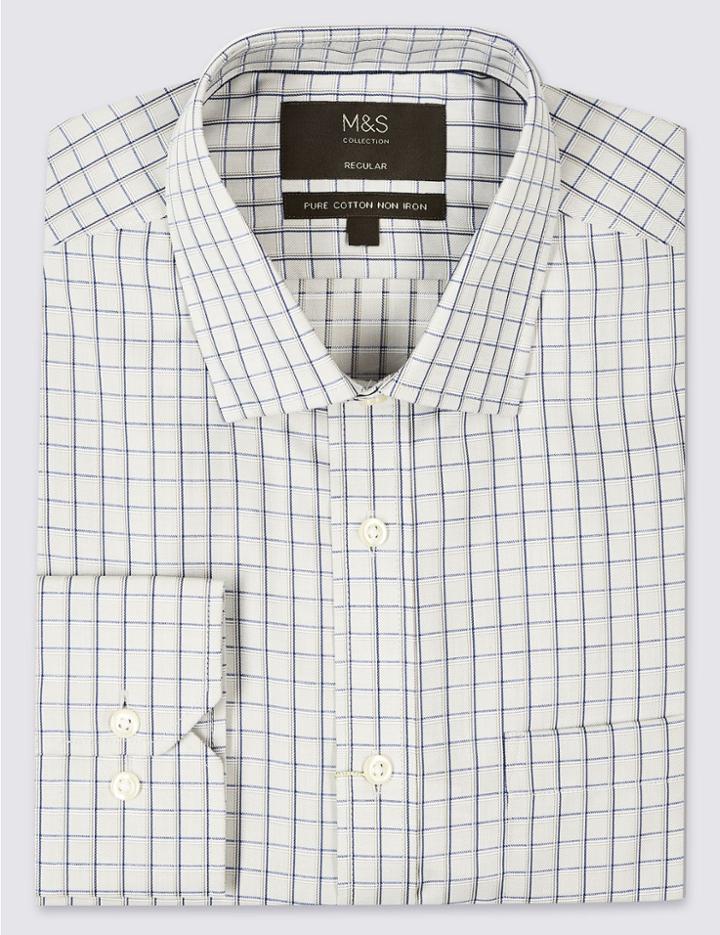Marks & Spencer Pure Cotton Regular Fit Non-iron Shirt Grey Mix