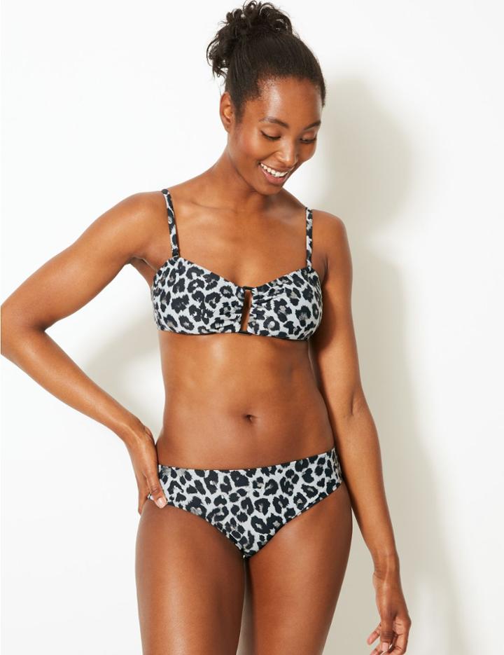 Marks & Spencer Animal Print Hipster Bikini Bottoms Grey Mix