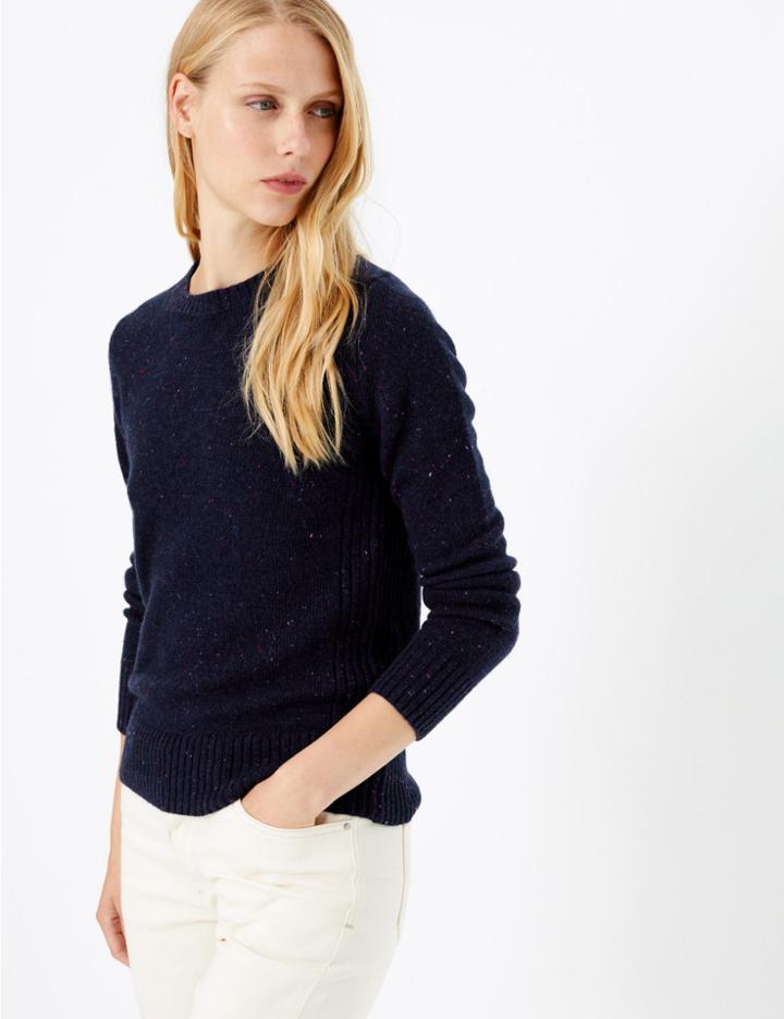 Marks & Spencer Wool Rich Round Neck Jumper Navy Mix