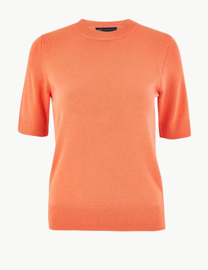 Marks & Spencer Textured Round Neck Short Sleeve Knitted Top Light Coral