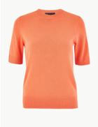 Marks & Spencer Textured Round Neck Short Sleeve Knitted Top Light Coral