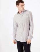 Marks & Spencer Pure Cotton Twill Checked Regular Fit Shirt Burgundy Mix
