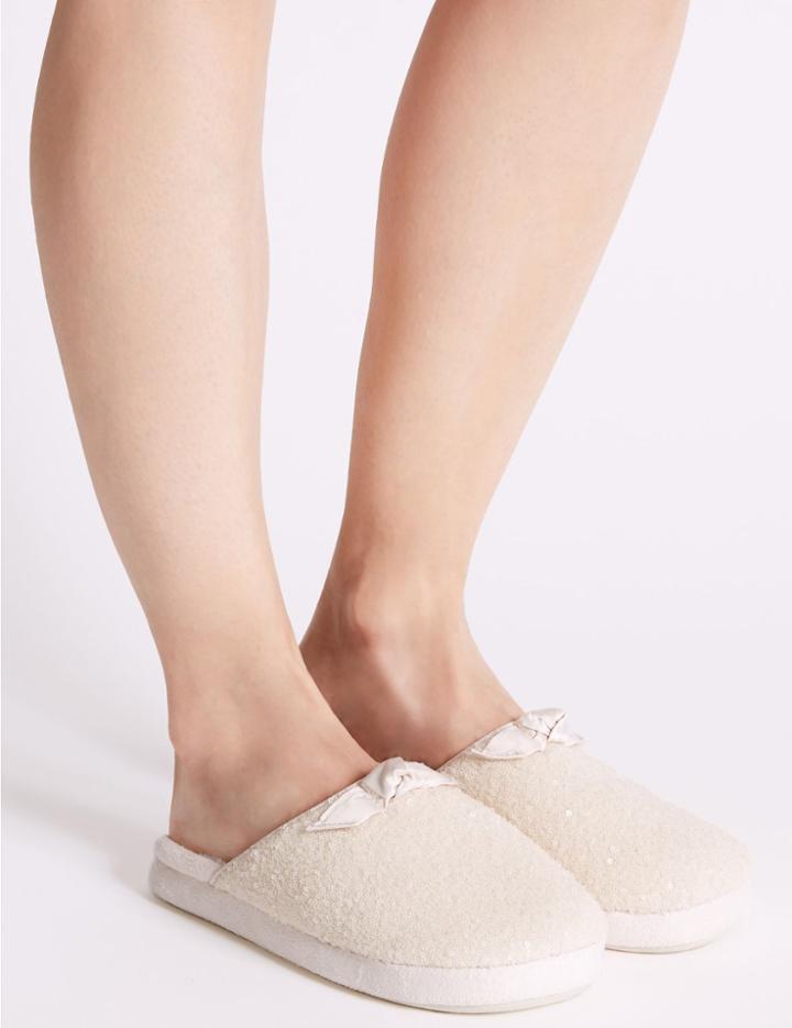 Marks & Spencer Sequin Mule Slippers Cream Mix