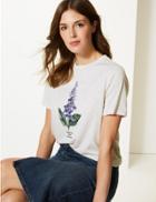 Marks & Spencer Embroidered Motif Round Neck T-shirt Oatmeal