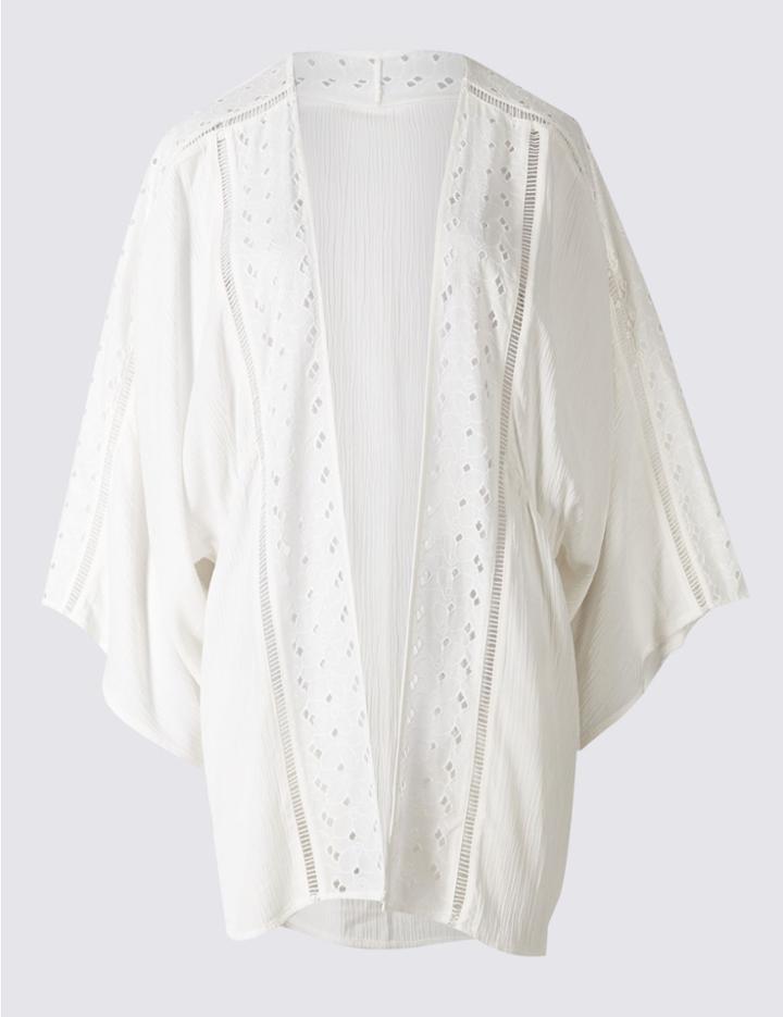 Marks & Spencer Cutwork Kimono 3/4 Sleeve Cardigan Ivory