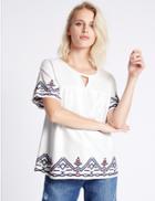 Marks & Spencer Pure Cotton Embroidered Shell Top Ivory Mix
