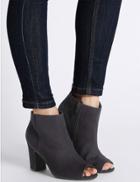 Marks & Spencer Block Heel Side Zip Peep Toe Ankle Boots Navy