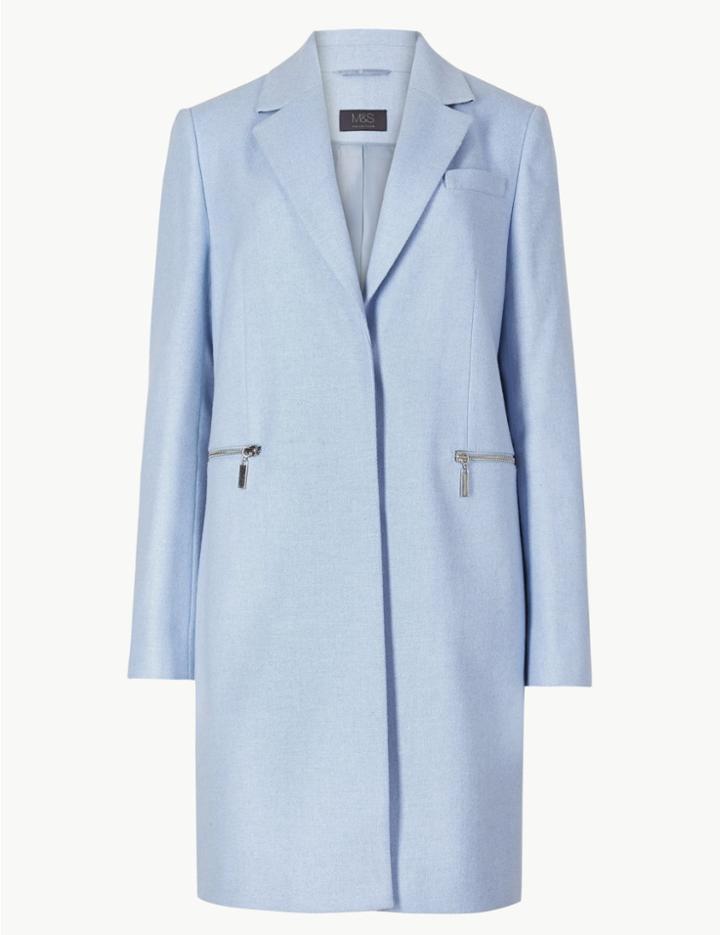 Marks & Spencer Petite Wool Blend Single Breasted Coat Cornflower
