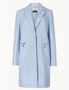 Marks & Spencer Petite Wool Blend Single Breasted Coat Cornflower