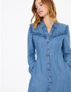 Marks & Spencer Petite Denim Ruffle Midi Shirt Dress Chambray