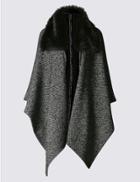 Marks & Spencer Fur Collar Knitted Wrap Black Mix