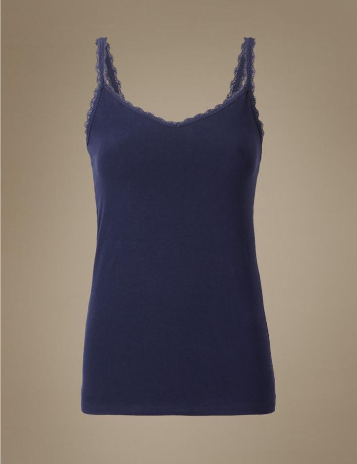 Marks & Spencer Soft Touch Cotton Rich Vest With New & Improved Fabric Dark Indigo