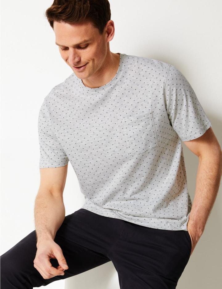 Marks & Spencer Printed Crew Neck T-shirt Grey Mix