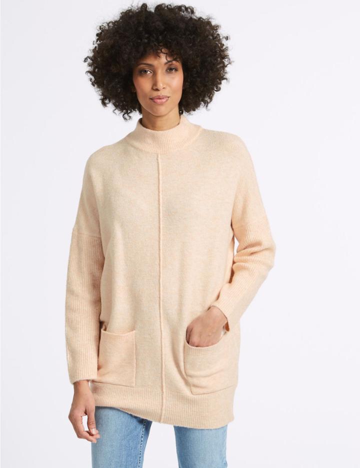 Marks & Spencer Ribbed Turtle Neck Tunic Jumper Blush