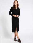 Marks & Spencer Long Sleeve Shirt Midi Dress With Belt Black
