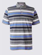 Marks & Spencer Regular Fit Pure Cotton Striped Polo Shirt Navy Mix