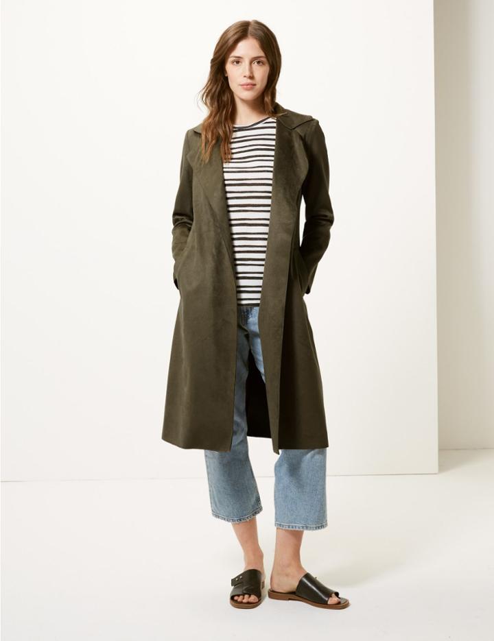 Marks & Spencer Open Front Longline Coat Hunter Green