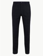 Marks & Spencer Skinny Fit Checked Stretch Trousers Navy