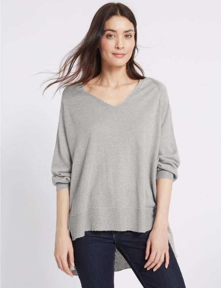 Marks & Spencer V-neck Bobble Sleeve Jumper Silver