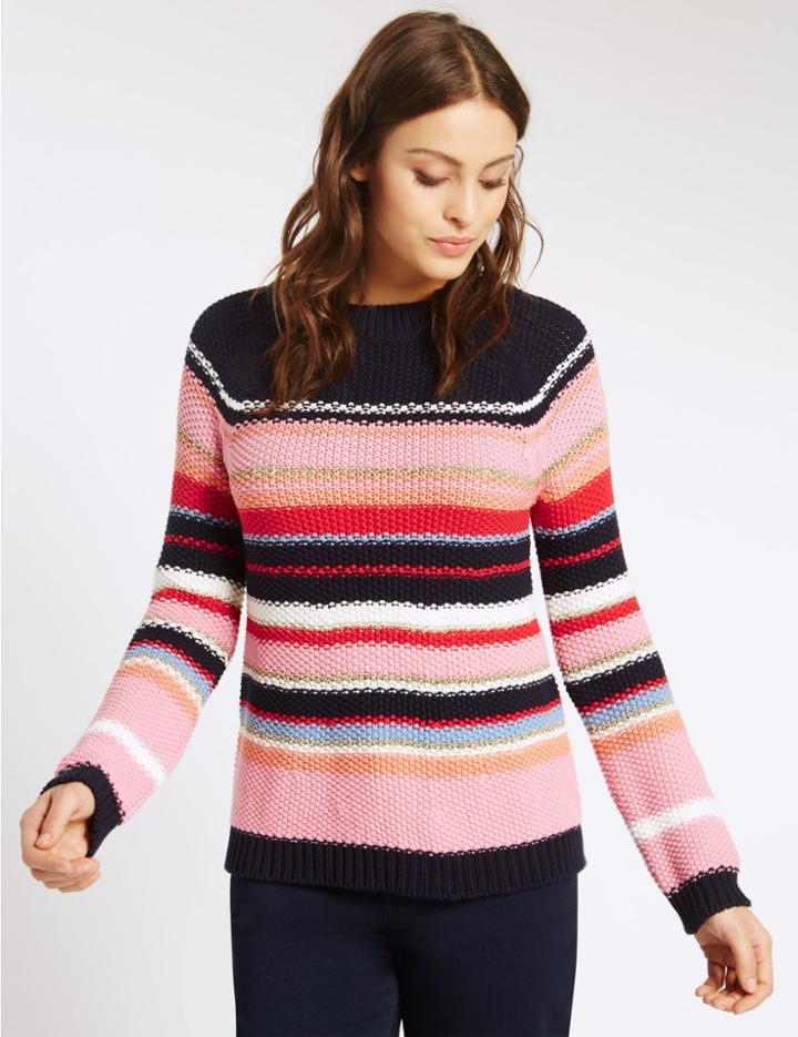 Marks & Spencer Striped Knit Jumper Navy Mix