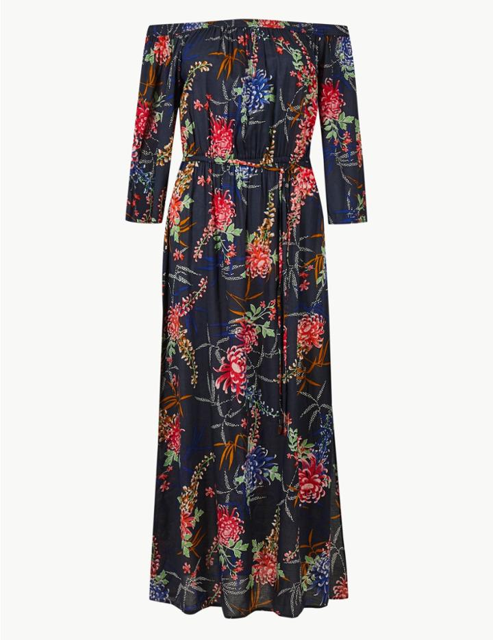 Marks & Spencer Pure Modal Floral Print Swing Dress Navy Mix