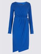Marks & Spencer Asymmetric Drape Wrap Midi Dress Blue